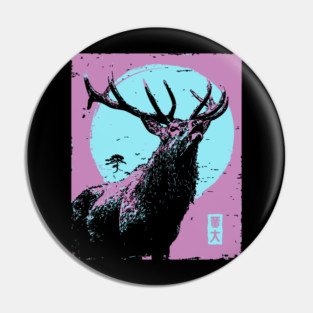 Regal Stag Deer Japanese Art | Purple & Blue Ukiyo-e Style Pin