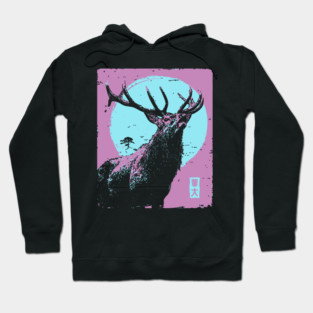 Regal Stag Deer Japanese Art | Purple & Blue Ukiyo-e Style Hoodie