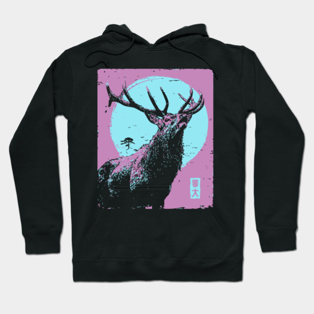 Regal Stag Deer Japanese Art | Purple & Blue Ukiyo-e Style Hoodie by TuncGK