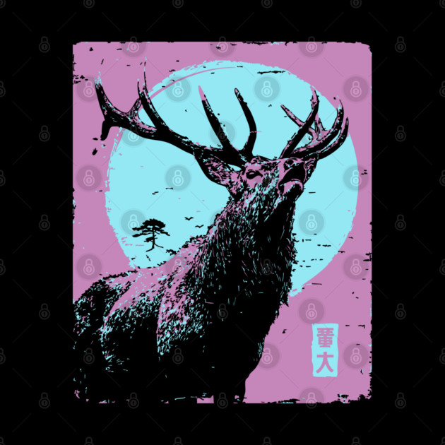 Regal Stag Deer Japanese Art | Purple & Blue Ukiyo-e Style by TuncGK
