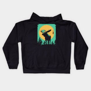 Powerful Moose Japanese Art | Orange Sun Forest Ukiyo-e Style Kids Hoodie