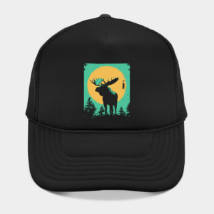 Powerful Moose Japanese Art | Orange Sun Forest Ukiyo-e Style Hat