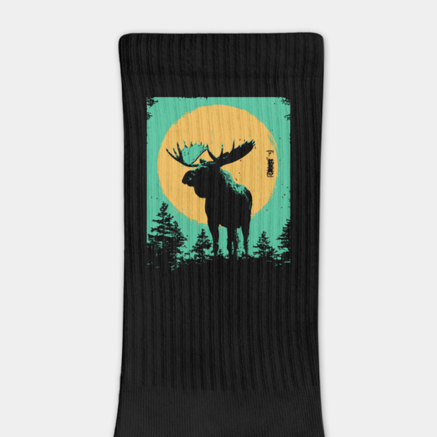 Powerful Moose Japanese Art | Orange Sun Forest Ukiyo-e Style by TuncGK