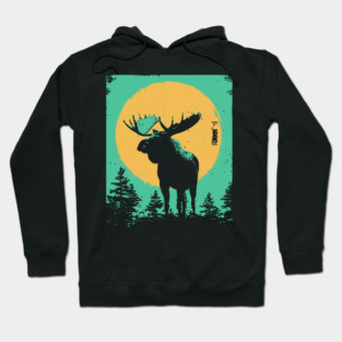 Powerful Moose Japanese Art | Orange Sun Forest Ukiyo-e Style Hoodie