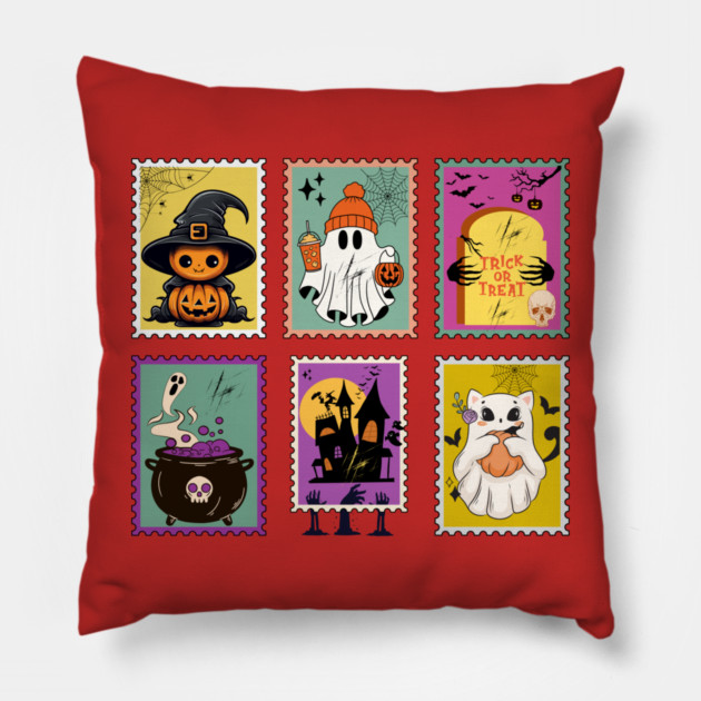Funny Halloween Stamps Icons Pillow by The WYLD Tribe