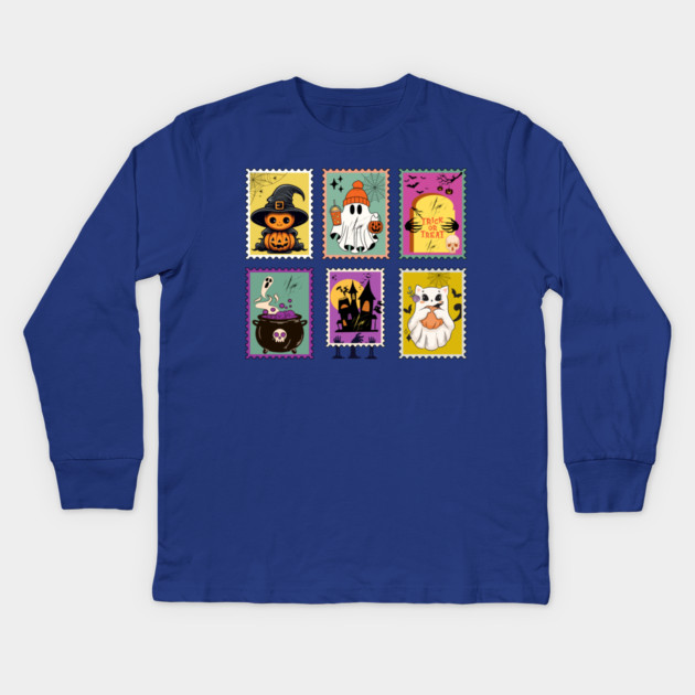 Funny Halloween Stamps Icons Kids Long Sleeve T-Shirt by The WYLD Tribe