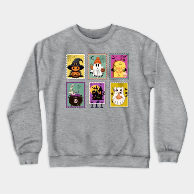 Funny Halloween Stamps Icons Crewneck Sweatshirt by The WYLD Tribe