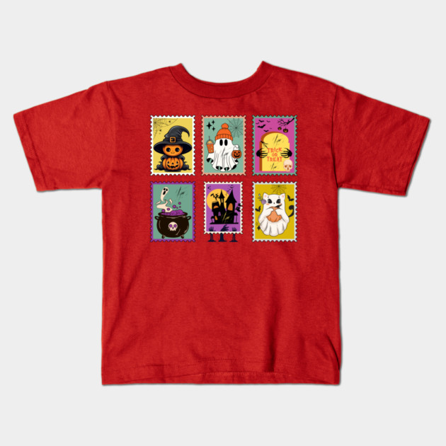 Funny Halloween Stamps Icons Kids T-Shirt by The WYLD Tribe
