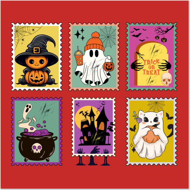 Funny Halloween Stamps Icons Wall Art by The WYLD Tribe