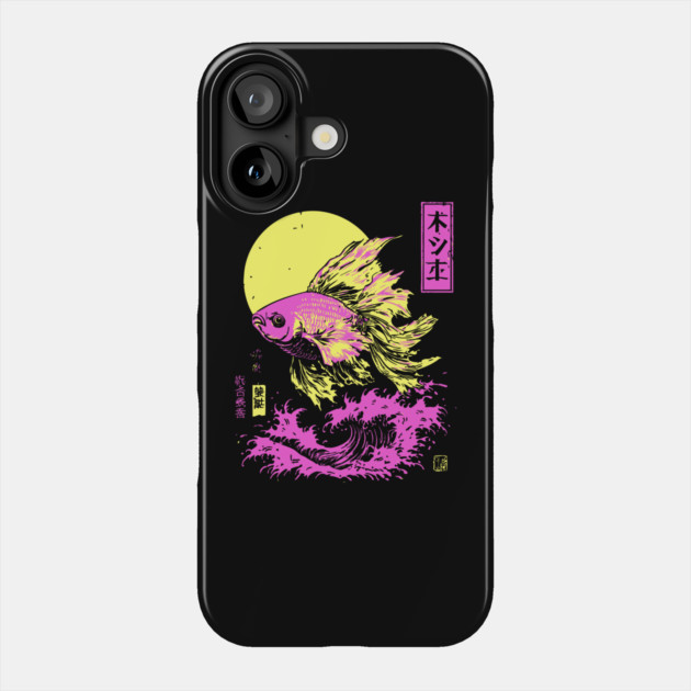 Flowing Goldfish Japanese Art | Pink & Yellow Ocean Ukiyo-e Style Phone Case by TuncGK