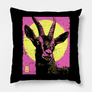 Mountain Goat Japanese Art | Pink & Yellow Ukiyo-e Style Pillow