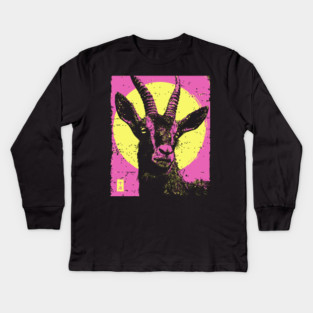 Mountain Goat Japanese Art | Pink & Yellow Ukiyo-e Style Kids Long Sleeve T-Shirt