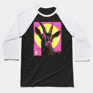 Mountain Goat Japanese Art | Pink & Yellow Ukiyo-e Style Baseball T-Shirt