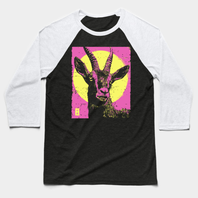 Mountain Goat Japanese Art | Pink & Yellow Ukiyo-e Style Baseball T-Shirt by TuncGK