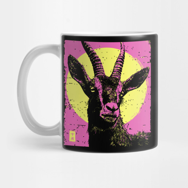 Mountain Goat Japanese Art | Pink & Yellow Ukiyo-e Style by TuncGK