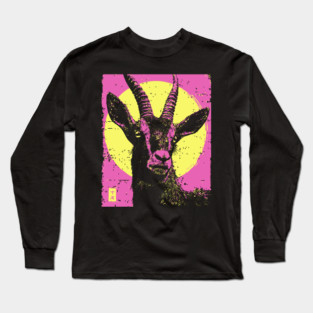Mountain Goat Japanese Art | Pink & Yellow Ukiyo-e Style Long Sleeve T-Shirt
