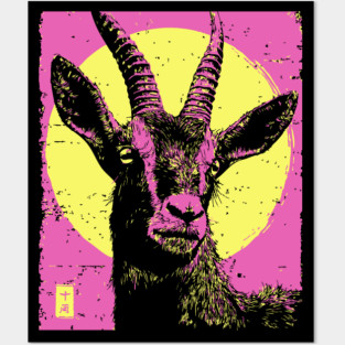 Mountain Goat Japanese Art | Pink & Yellow Ukiyo-e Style Posters and Art