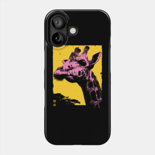 Elegant Giraffe Head Japanese Art | Pink & Yellow Ukiyo-e Style Phone Case