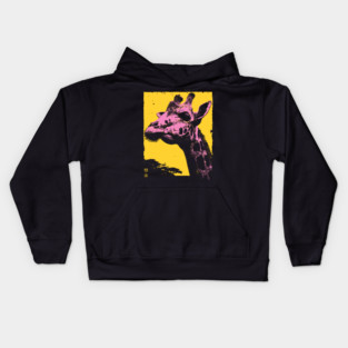 Elegant Giraffe Head Japanese Art | Pink & Yellow Ukiyo-e Style Kids Hoodie