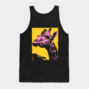 Elegant Giraffe Head Japanese Art | Pink & Yellow Ukiyo-e Style Tank Top