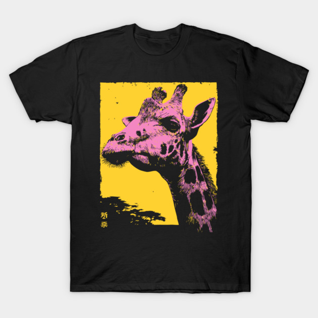 Elegant Giraffe Head Japanese Art | Pink & Yellow Ukiyo-e Style T-Shirt by TuncGK