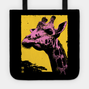 Elegant Giraffe Head Japanese Art | Pink & Yellow Ukiyo-e Style Tote