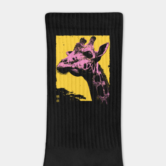 Elegant Giraffe Head Japanese Art | Pink & Yellow Ukiyo-e Style by TuncGK