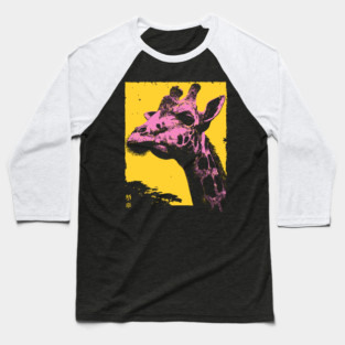 Elegant Giraffe Head Japanese Art | Pink & Yellow Ukiyo-e Style Baseball T-Shirt