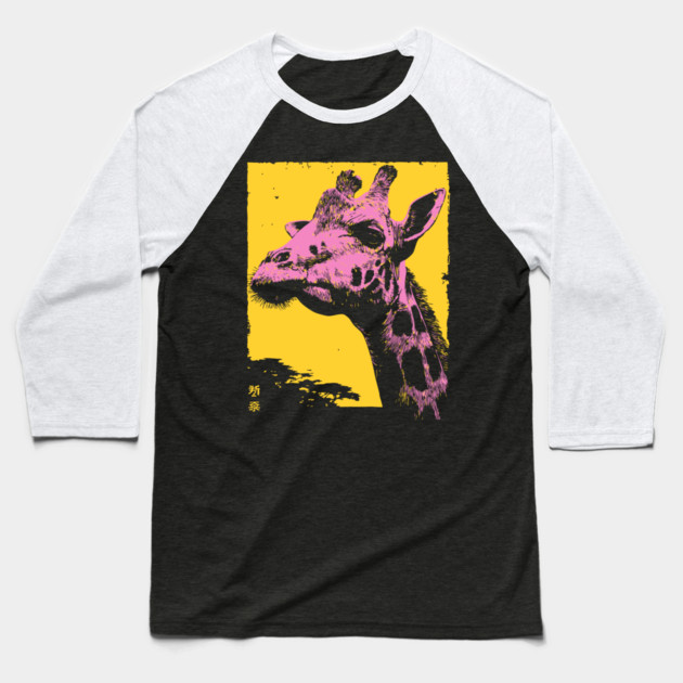 Elegant Giraffe Head Japanese Art | Pink & Yellow Ukiyo-e Style Baseball T-Shirt by TuncGK