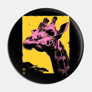 Elegant Giraffe Head Japanese Art | Pink & Yellow Ukiyo-e Style Pin