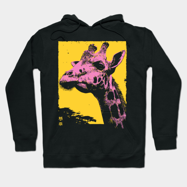 Elegant Giraffe Head Japanese Art | Pink & Yellow Ukiyo-e Style Hoodie by TuncGK
