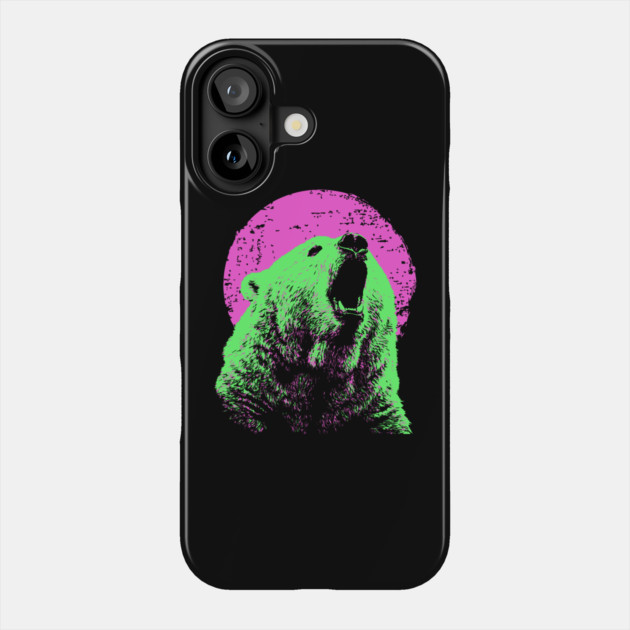 Roaring Grizzly Bear Japanese Art | Neon Pink & Green Ukiyo-e Style Phone Case by TuncGK