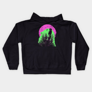 Roaring Grizzly Bear Japanese Art | Neon Pink & Green Ukiyo-e Style Kids Hoodie