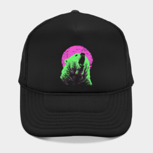 Roaring Grizzly Bear Japanese Art | Neon Pink & Green Ukiyo-e Style Hat