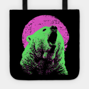 Roaring Grizzly Bear Japanese Art | Neon Pink & Green Ukiyo-e Style Tote
