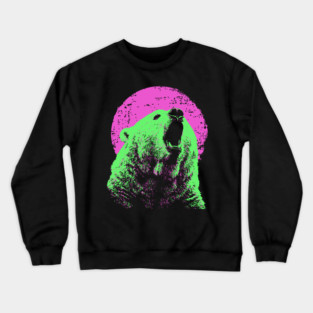 Roaring Grizzly Bear Japanese Art | Neon Pink & Green Ukiyo-e Style Crewneck Sweatshirt