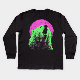 Roaring Grizzly Bear Japanese Art | Neon Pink & Green Ukiyo-e Style Kids Long Sleeve T-Shirt