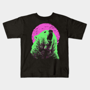 Roaring Grizzly Bear Japanese Art | Neon Pink & Green Ukiyo-e Style Kids T-Shirt