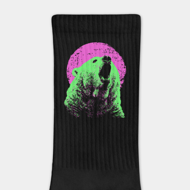 Roaring Grizzly Bear Japanese Art | Neon Pink & Green Ukiyo-e Style by TuncGK
