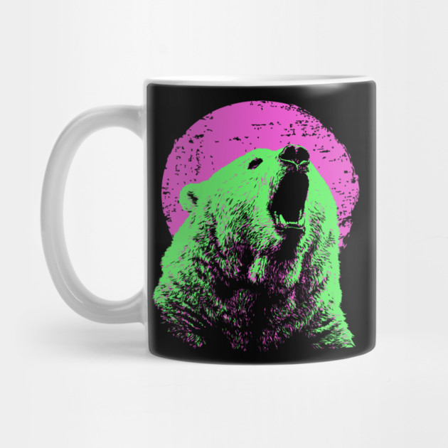 Roaring Grizzly Bear Japanese Art | Neon Pink & Green Ukiyo-e Style by TuncGK