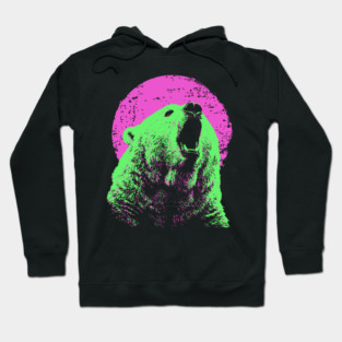 Roaring Grizzly Bear Japanese Art | Neon Pink & Green Ukiyo-e Style Hoodie