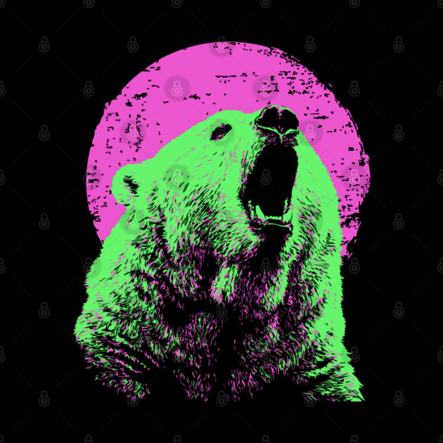 Roaring Grizzly Bear Japanese Art | Neon Pink & Green Ukiyo-e Style by TuncGK