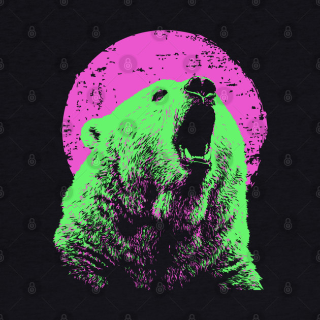 Roaring Grizzly Bear Japanese Art | Neon Pink & Green Ukiyo-e Style by TuncGK