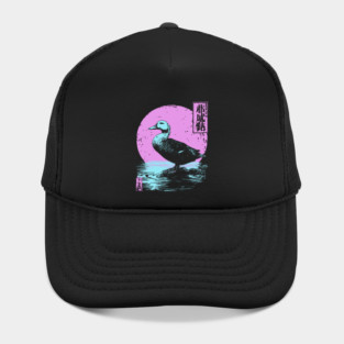 Serene Duck Japanese Art | Pink Moon Water Ukiyo-e Style Hat