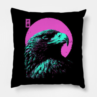 Majestic Eagle Head Japanese Art | Teal & Pink Ukiyo-e Style Pillow