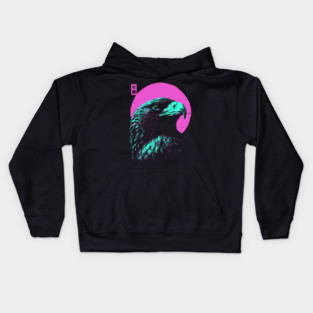 Majestic Eagle Head Japanese Art | Teal & Pink Ukiyo-e Style Kids Hoodie