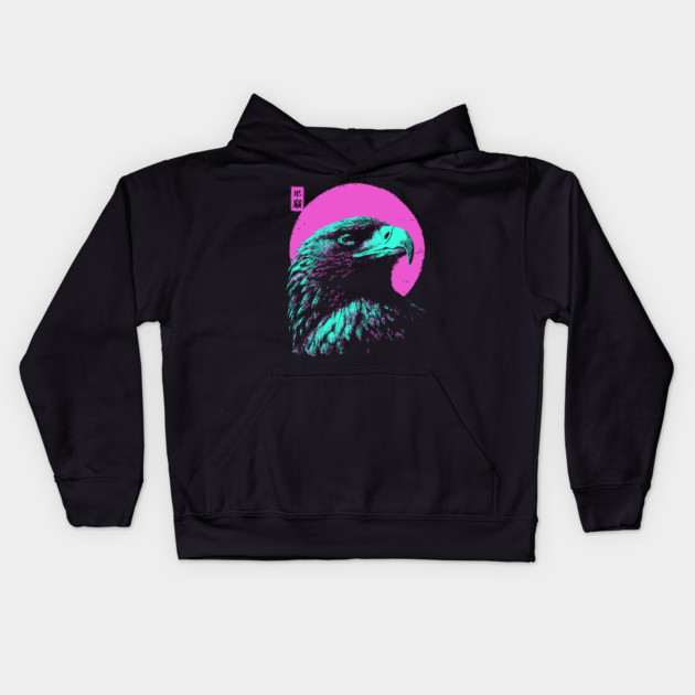 Majestic Eagle Head Japanese Art | Teal & Pink Ukiyo-e Style Kids Hoodie by TuncGK