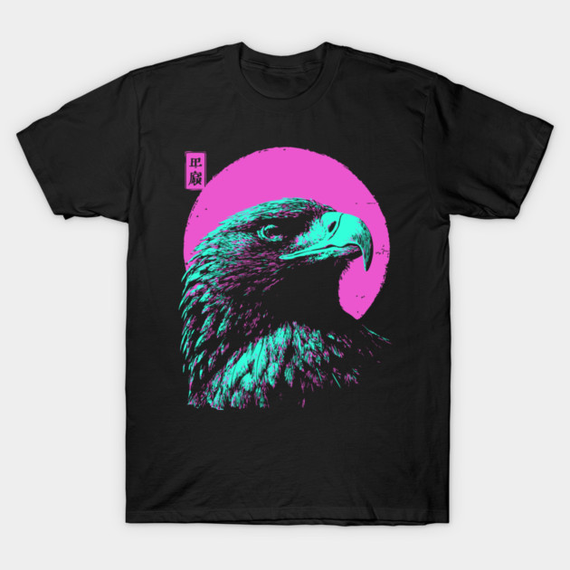 Majestic Eagle Head Japanese Art | Teal & Pink Ukiyo-e Style T-Shirt by TuncGK