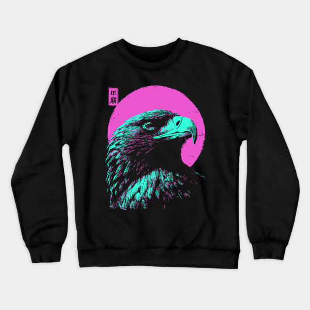 Majestic Eagle Head Japanese Art | Teal & Pink Ukiyo-e Style Crewneck Sweatshirt by TuncGK