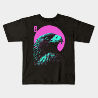 Majestic Eagle Head Japanese Art | Teal & Pink Ukiyo-e Style Kids T-Shirt